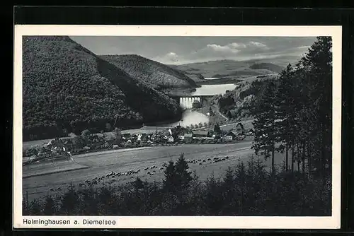 AK Helminghausen /Diemelsee, Gesamtansicht mit Viadukt aus der Vogelschau