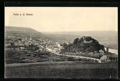 AK Polle a. d. Weser, Ortsansicht aus der Vogelschau
