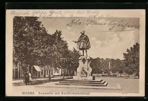 AK Moers, Neumarkt mit Kurfürstendenkmal