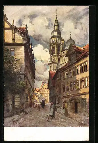 AK Coburg, Gymnasiumsgasse mit Morizkirche