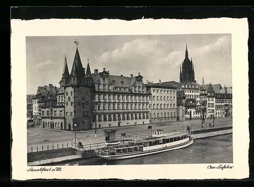AK Alt-Frankfurt, Ortspartie mit Dampfer und Dom