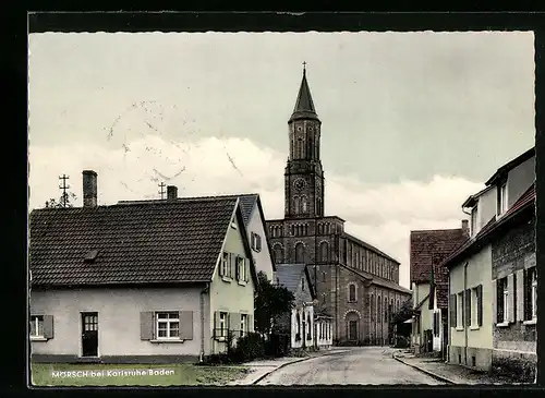 AK Mörsch, Strassenpartie mit Kirche