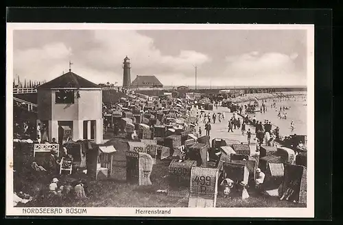 AK Büsum a. d. Nordsee, Am Herrenstrand mit Leuchtturm