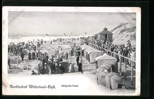 AK Westerland auf Sylt, Steigende Flut, Besucher am Nordseeufer