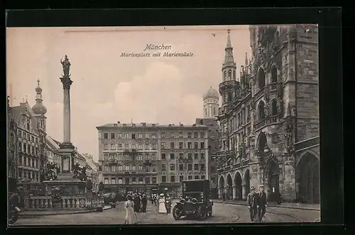 AK München, Marienplatz mit Mariensäule