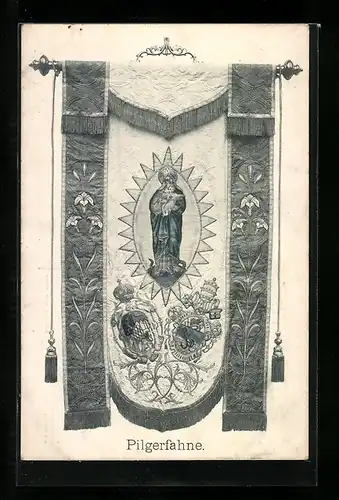 AK Altöttingen, Offizielle Karte des Allgäuer Pilgerzuges 1913, Pilgerfahne