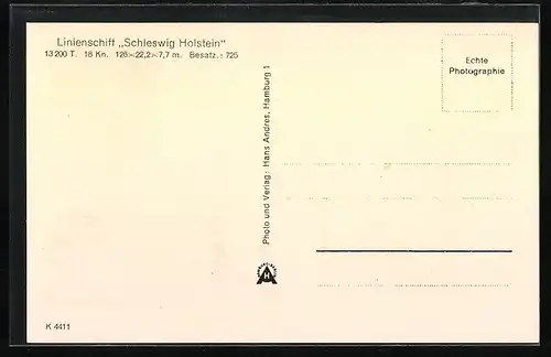 AK Linienschiff Schleswig Holstein der Kriegsmarine in Fahrt, 