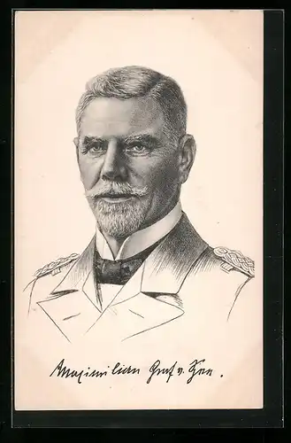 Künstler-AK Portrait Admiral Maximilian Graf von Spee in Uniform, Kapitän