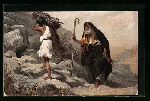 AK Aufopferung Isaak`s, Buch Mose I. 22, 1-6