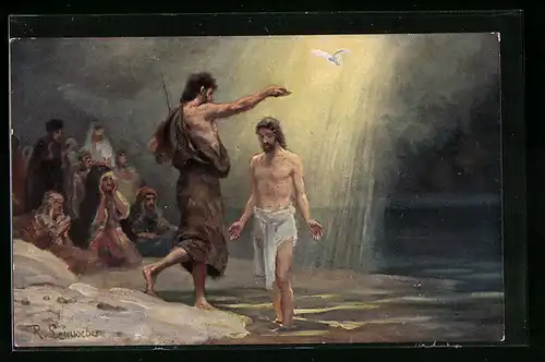 AK Jesu Taufe, Ev. Matthäus, 3. Kap., 16. Vers