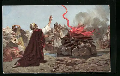 Künstler-AK L'Histoire Sainte, Ancien Testament, Jugement de Dieu sur le mont Carmel