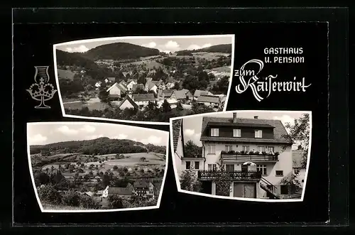 AK Ober-Laudenbach b. Heppenheim, Gasthaus u. Pension Zum Kaiserwirt, Aussenansicht, Ortsansicht