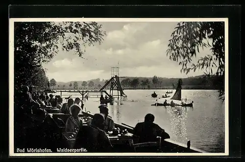 AK Bad Wörishofen, Waldseepartie, Cafe mit Blick auf den See