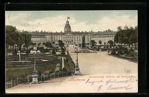 AK Karlsruhe, Grossherzogl. Schloss mit Schlossplatz