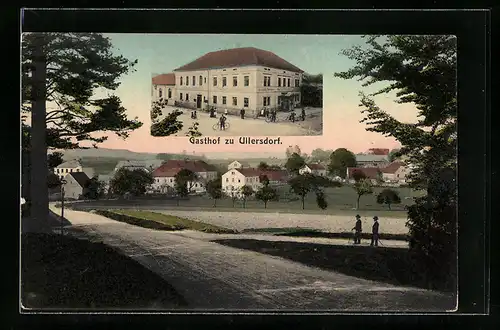 AK Ullersdorf, Gasthof Zu Ullersdorf, Totalansicht vom Ort