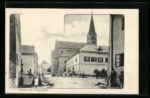 AK Wegscheid, Strassenpartie mit Kirche