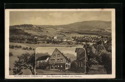 AK Reichelsheim im Odenwald, Panorama & Gasthof-Pension Zum Schwanen