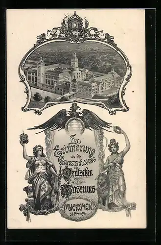 AK München, Grundsteinlegung des Deutschen Museums 1906, Museum aus der Vogelschau