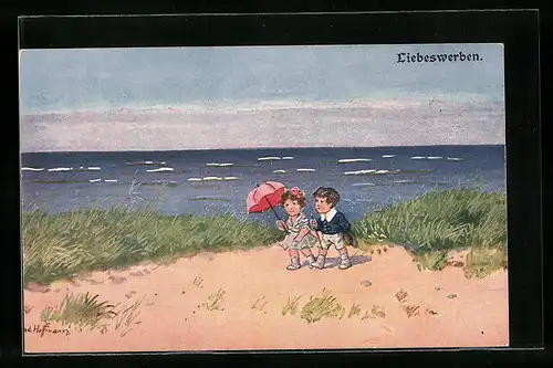 Künstler-AK Ad. Hoffmann: Liebeswerben beim Strandspaziergang