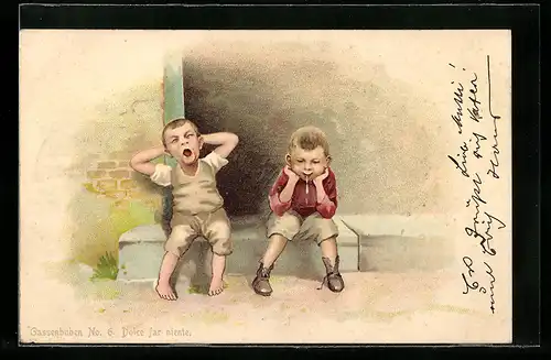 AK Gassenbuben, Dolce far niente, Zwei Jungen sitzen auf einer Stufe