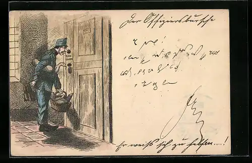 AK Vollbepackter Frontrückkehrer hat keine Hand zum Klingeln frei