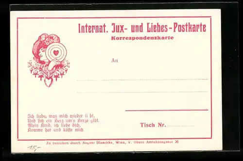 AK Internat. Jux- und Liebes-Postkarte, Dame mit Schiessscheibe