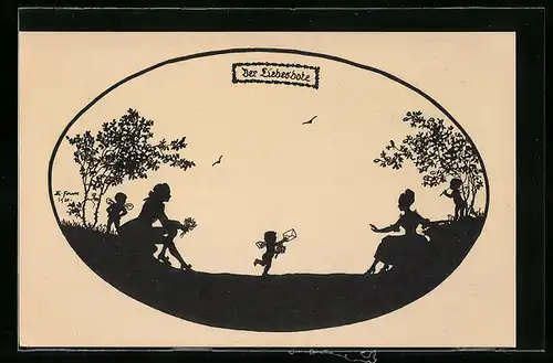 Künstler-AK Elsbeth Forck: Der Liebesbote, Schattenbild, Reihe Rokoko