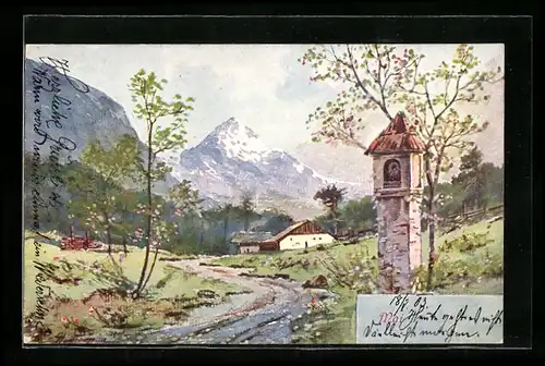 AK Allegorie Mai, blühende Bäume an einem Weg