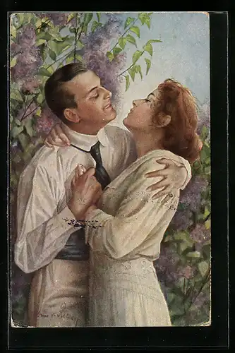 Künstler-AK Arno von Riesen: Im Frühling des Lebens, Liebespaar guckt sich in die Augen