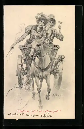 Künstler-AK Wichera: Fröhliche Fahrt in`s Neue Jahr
