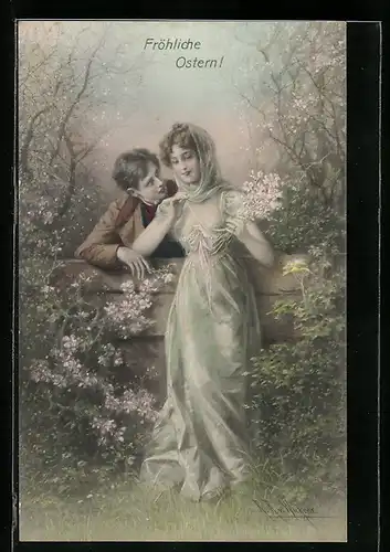 Künstler-AK Wichera: Paar geniesst die Osterzeit in der Natur