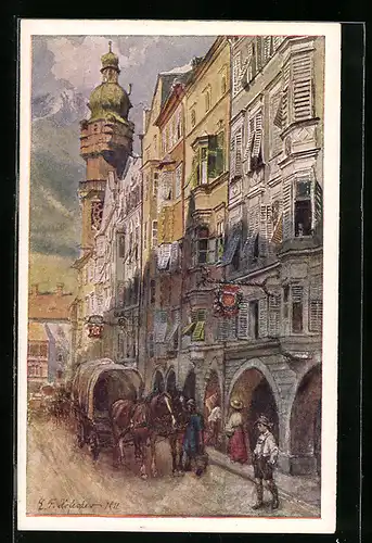 Künstler-AK E.F. Hofecker: Innsbruck, in der Herzog Friedrichstrasse