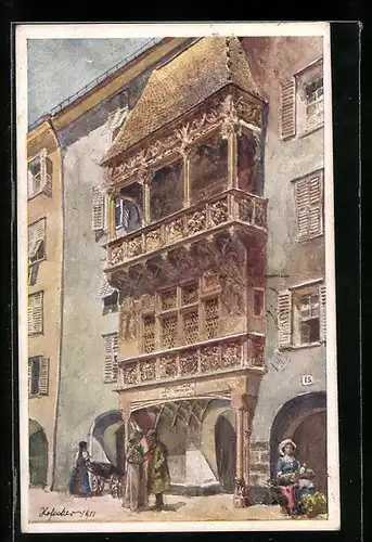 Künstler-AK E.F. Hofecker: Innsbruck, goldenes Dachl