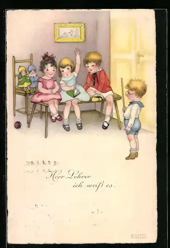 Künstler-AK Hannes Petersen: Kinder spielen zusammen Schule