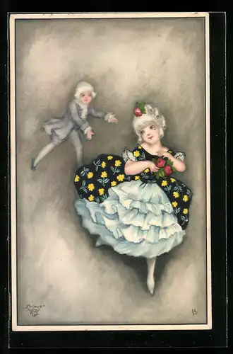 Künstler-AK Hannes Petersen: Kleines Biedermeierpaar