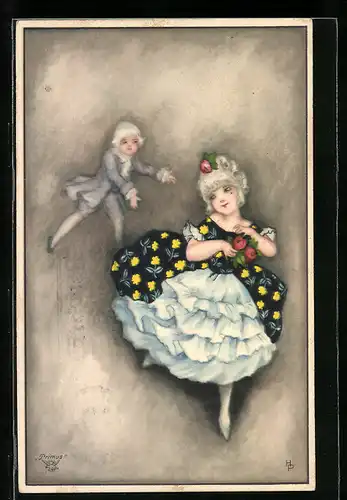 Künstler-AK Hannes Petersen: Kleines Biedermeierpaar