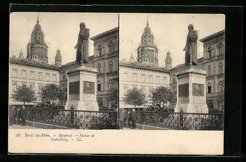 Stereo-AK Mayence, Bords du Rhin, Statue de Gutenberg