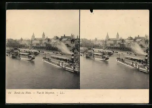 Stereo-AK Mainz, Teilansichten mit Rheindampfern