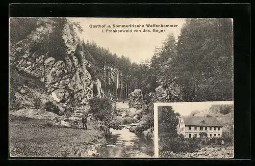 AK Waffenhammer i. Frankenwald, Gasthaus Waffenhammer, Partie im Tal