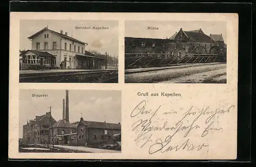AK Kapellen, Brauerei, Bahnhof und Mühle