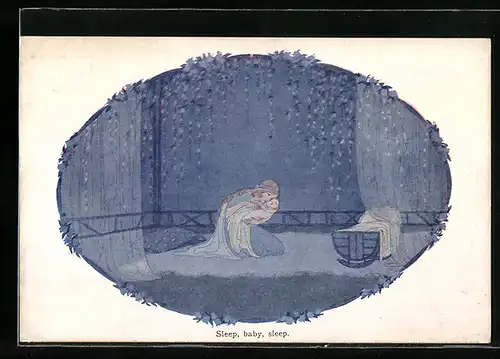 Künstler-AK Henriette Willebeek le Mair: Mutter wiegt nachts ihr Kind in den Schlaf