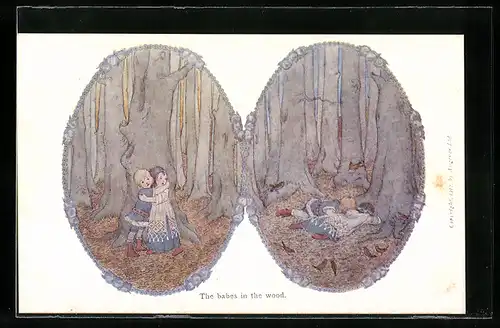 Künstler-AK Henriette Willebeek le Mair: the babes in the wood, Kinder schlafen im Wald