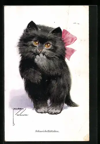 Künstler-AK Lawson Wood: Schmeichelkätzchen mit Schleife