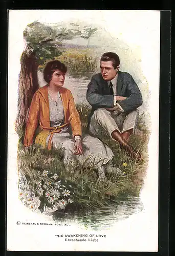 Künstler-AK Lester Ralph: Liebespaar an einem Flussufer