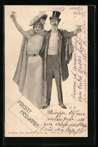 Künstler-AK Theo Zasche: Liebespaar prostet mit Sektgläsern zu, Neujahr