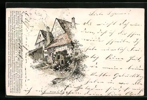 Künstler-AK Fritz Reiss: Wassermühle im Schwarzwald