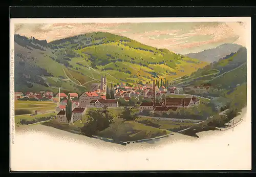 Künstler-Lithographie Otto Hammel: Todtnau, Panorama des Ortes