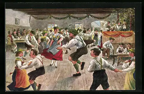AK Volkstanz auf der Diele