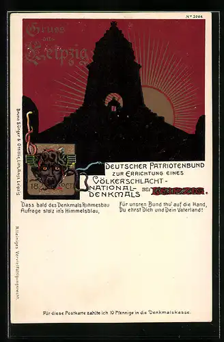 Künstler-AK Bruno Bürger & Ottillie Nr. 3066: Leipzig, Deutscher Patriotenbund z. Errichtung e. Völkerschlachtdenkmals