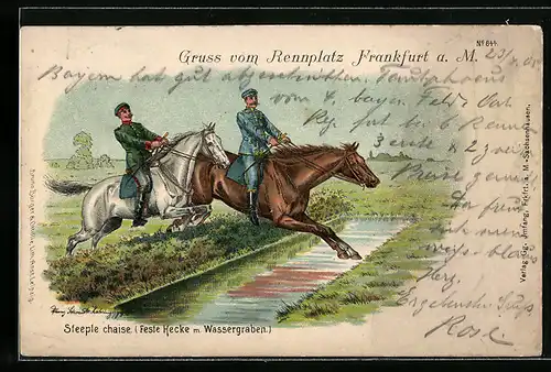 Künstler-AK Bruno Bürger & Ottillie Nr. 844: Soldaten beim Geländeritt, Feste Hecke mit Wassergraben